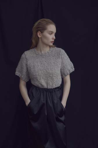 knitted t-shirt / black skirt
